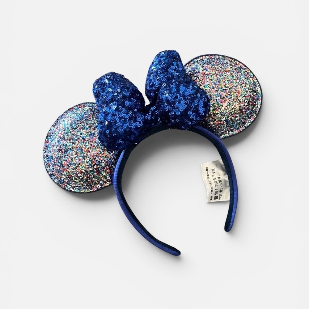 Disney Ears Headband Blue 2020 Confetti Glitter Sequin Bow Disneycore Kidcore